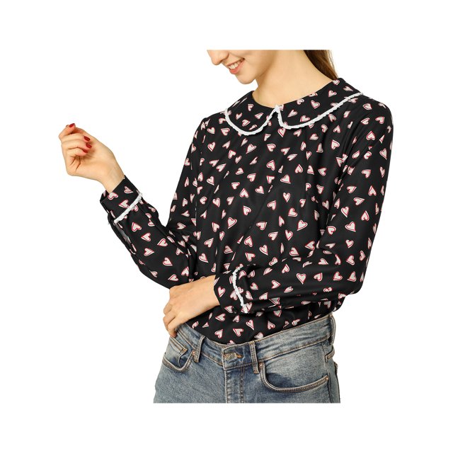 INSPIRE CHIC Blouse Douce à Manches Longues pour Femmes, Mignonne, à Volants, Col Peter Pan