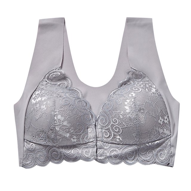 Timegard Front Closure Bras for Women Wide Strap Wireless Flower Lace Full Support Back Smoothing Bras