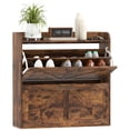 thumbnail image 1 of HOMCOM Narrow Shoe Cabinet 2 Flip Drawer Shoe Storage Cabinet, Rustic Brown, 1 of 10