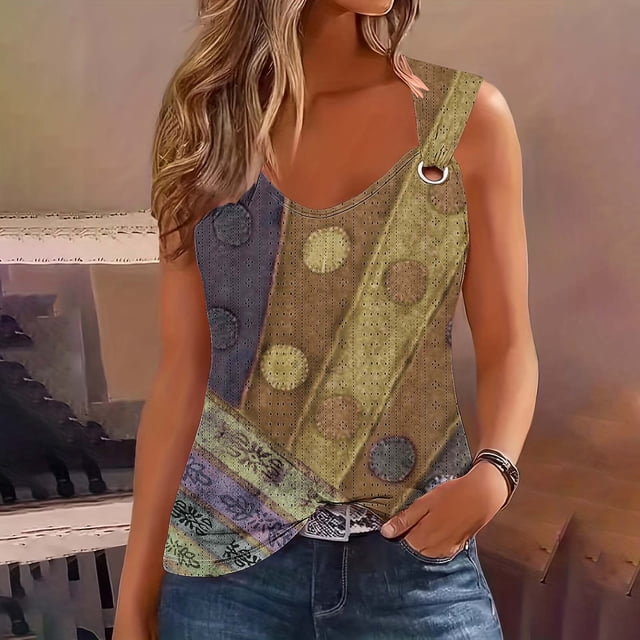 IROINID Camisole pour Femmes, Haut Sans Manches à Col en V Dégradé pour Femmes Kaki TG