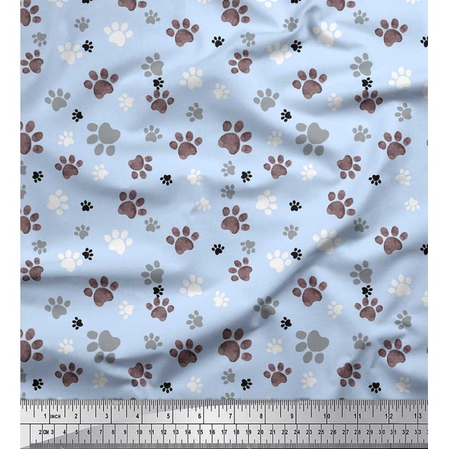 Soimoi Blue Rayon Fabric Paw Dog Print Fabric by Yard 42 Inch Wide