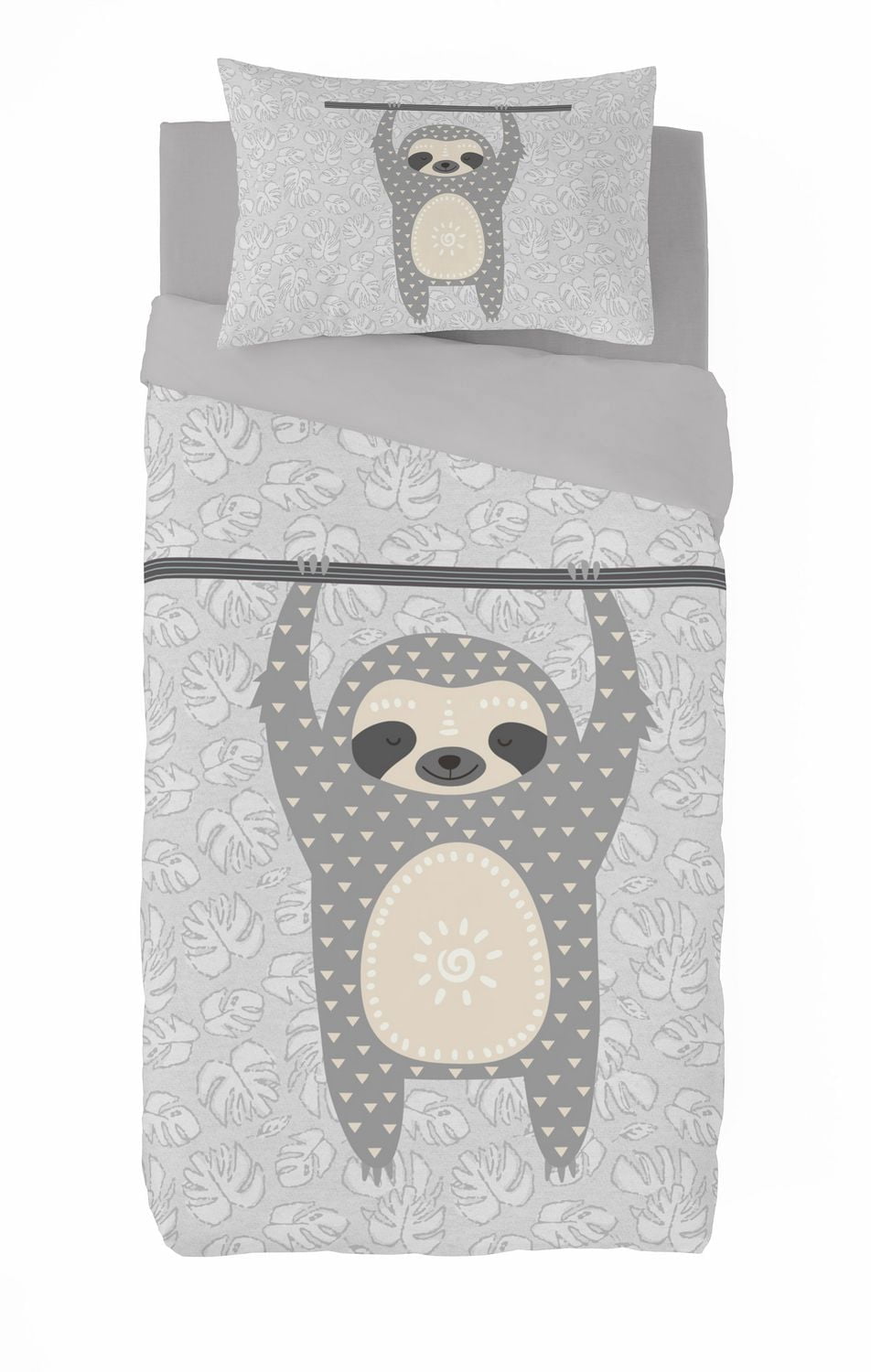 Gouchee Home Sloth Twin Duvet Cover Set for Kids – 2-Piece Reversible Cotton Bedding with Tropical Leaf Print