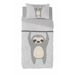 Gouchee Home Sloth Twin Duvet Cover Set for Kids – 2-Piece Reversible Cotton Bedding with Tropical Leaf Print