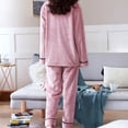 thumbnail image 3 of Ladies Fashion Flannel Solid Print Pocket Long Sleeve+ Long Pants Pajama Suit, 3 of 9