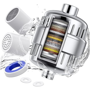 YOPTOP Filtre de Pomme de Douche à 20 Étapes - Filtre de Pomme de Douche pour Eau Dure avec 2 Cartouches de Filtre Remplaçables, Filtre d'Eau de Douche à Haut Débit pour Éliminer le Chlore et le Fluorure, Chrome Poli