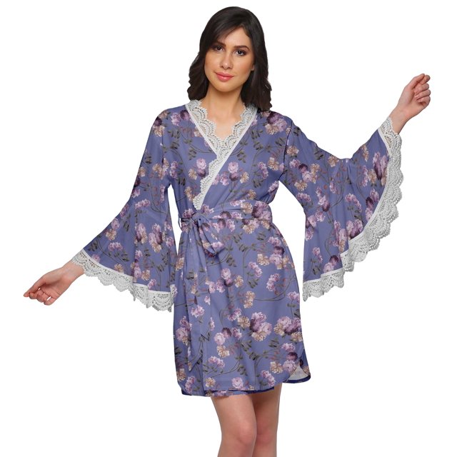 Moomaya Peignoir Imprimé pour Femmes Robe de Chambre Courte en Coton Peignoir d'Été