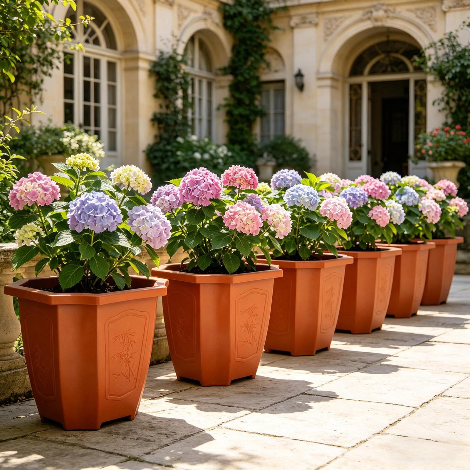 3 Pack Octagonal Imitation Ceramic Plastic Flower Pot Lightweight Garden Planter for Indoor Outdoor Green Plants Decorative Pot, Brown, JKODE