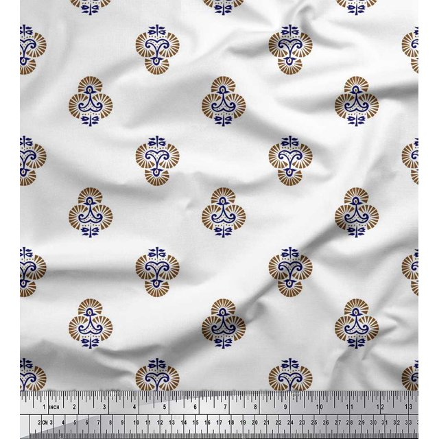 Soimoi Moss Georgette Fabric Floral Block Print Fabric by The Yard 42 Inch Wide