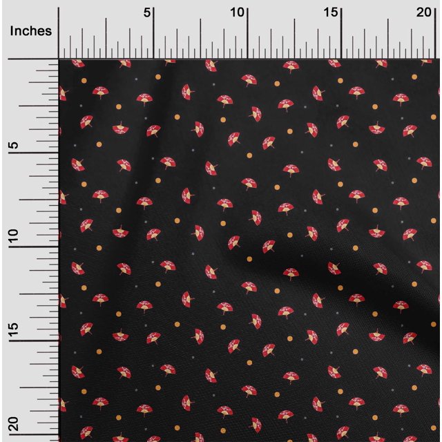 oneOone Georgette Viscose Fabric Dot & Chinese Hand Fan Fashion Printed Craft Fabric BTY 42 Inch Wide