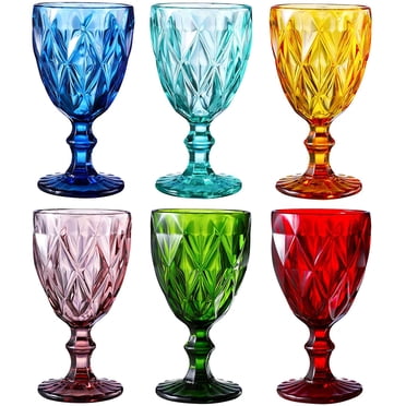 Gala Houseware Set of 6 Colored Water Glasses 10.8 oz Premium Heavy Wine Drinking Goblet Multi Colors