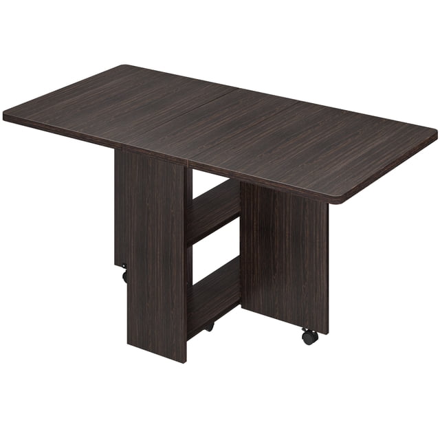 Drop Leaf Table for Small Spaces, Movable & Foldable Dining Table with 2-Tier Storage Shelf, Extendable Dining Table for 4, Ideal for Kitchen Dining Room Apartment
