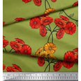 thumbnail image 3 of Soimoi Moss Georgette Fabric Leaves & Aster Floral Printed Fabric 1 Yard 42 Inch Wide, 3 of 3