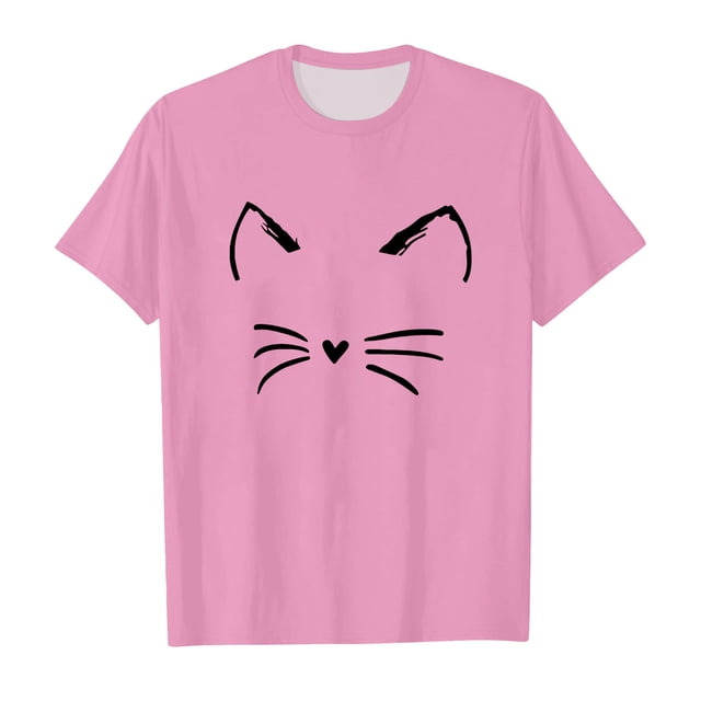 TZEWGL T-Shirt Décontracté à Col Rond Manches Courtes Imprimé Chat pour Filles Garçons Taille 3-4T