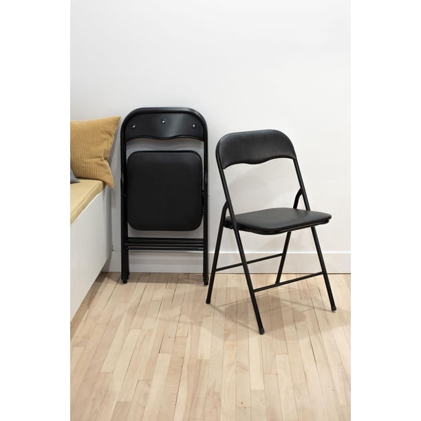 Enduro Black Padded Vinyl Folding Chair, 18 '' x 17.3'' x 30.7