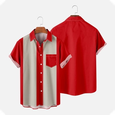 lcziwo Hawaiian Shirt for Men Funny,2024 Mens Casual Button Down Beach Short Sleeve Shirts Color Block Summer Holiday Vacation Tops with Pocket Red L