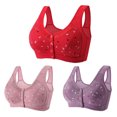 thumbnail image 1 of Lenpel Women's Plus Size Front Closure Bras 3 Pc No Underwire Printed Full Coverage Bralettes Comfortable Everyday Bras(Red,Small), 1 of 6