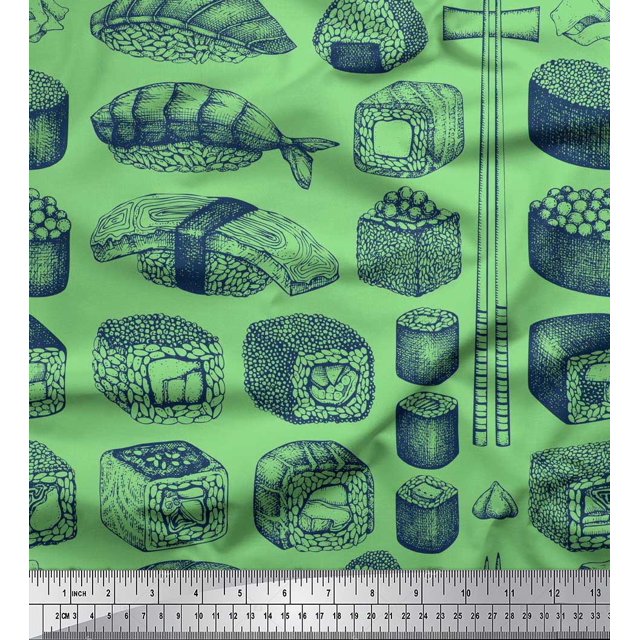 Soimoi Rayon Fabric Grains & Fish Food Printed Fabric 1 Yard 56 Inch Wide
