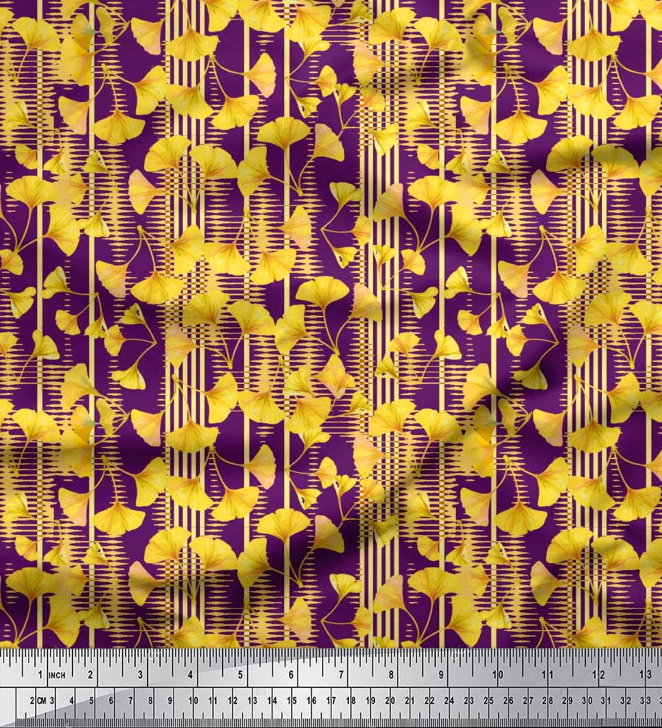 Soimoi Polyester Crepe Fabric Stripe & Buttercup Floral Print Fabric by The Yard 42 Inch Wide
