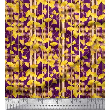 Soimoi Polyester Crepe Fabric Stripe & Buttercup Floral Print Sewing Fabric Yard 52 Inch Wide