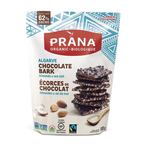 Prana organic Algarve Almonds And Sea Salt 62% Chocolate Bark
