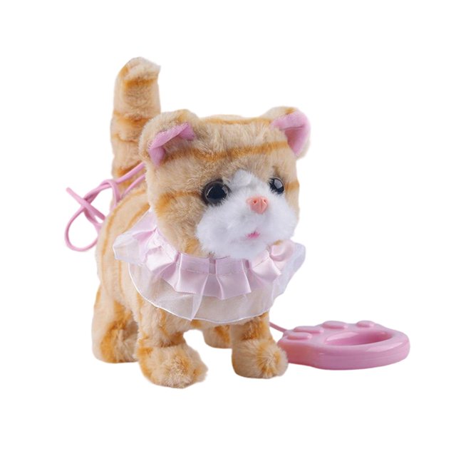 HILABEE Walking Cat Toy Musical Kitten with Scarf with Voice Recording Singing Kitty Yellow