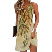 Casual Dress for Women Ladies' Loose Casual Fashionable Retro Printed Sleeveless V-Neck Dress Short Sleeveless V-Neck Dress Sleeveless Dress for Women