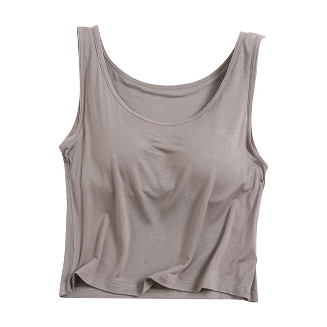 Timegard Camisoles pour Femmes avec Soutien-Gorge Intégré Camis Col Rond Sans Manches Court Haut Confortable d'Été Homerwear
