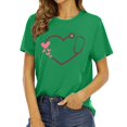 thumbnail image 2 of T-shirts pour Femmes Coupe Ample Col Rond Manches Courtes Mode T-Shirt à Imprimé Cœur T-Shirt Ample Léger Confortable Doux Blouses Chandail Ensembles Vert G, 2 of 4