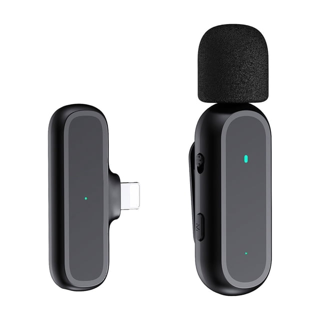 Graflsoa K60 Wireless Microphone Set with 20M Range, Lightning-Compatible, Noise Reduction, 360° Sound Pickup, Rechargeable Case, Black