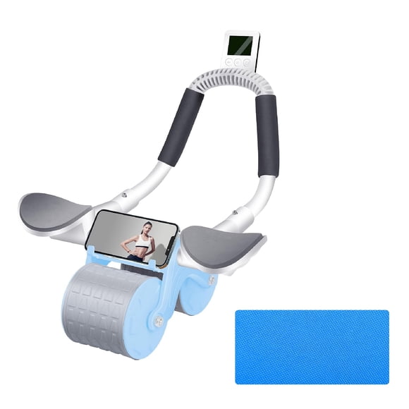 Automatic Rebound Ab Roller - Core Trainer with Timer, Elbow Support & Phone Holder (Blue)