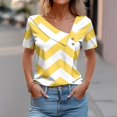 thumbnail image 2 of FAIWAD Women Summer Tops Short Sleeve Irregular V Neck Button T-Shirts Geometric Color Block Print Tees Blouses, 2 of 5