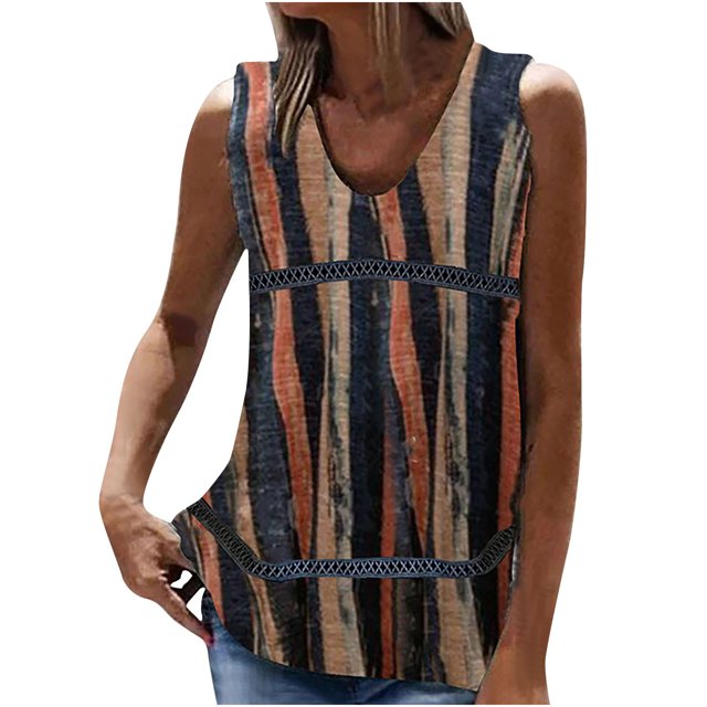 Birdeem Mode Femme Été Sans Manches Col en V Chandail Imprimé Blouse Décontractée