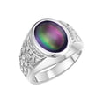 thumbnail image 3 of RYLOS Men's Rings 14K White Gold Nugget Ring with Cabochon Gemstone & Diamonds Alexandrite Rings For Men Size 10, 3 of 7