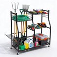 thumbnail image 3 of Garage Rolling Garden Tool Organizer Stand - Mobile Storage Rack for Yard & Lawn Tools (Rakes, Brooms, Mops, Hoses) - Heavy-Duty Organizer Cart, Matte Black, 3 of 6