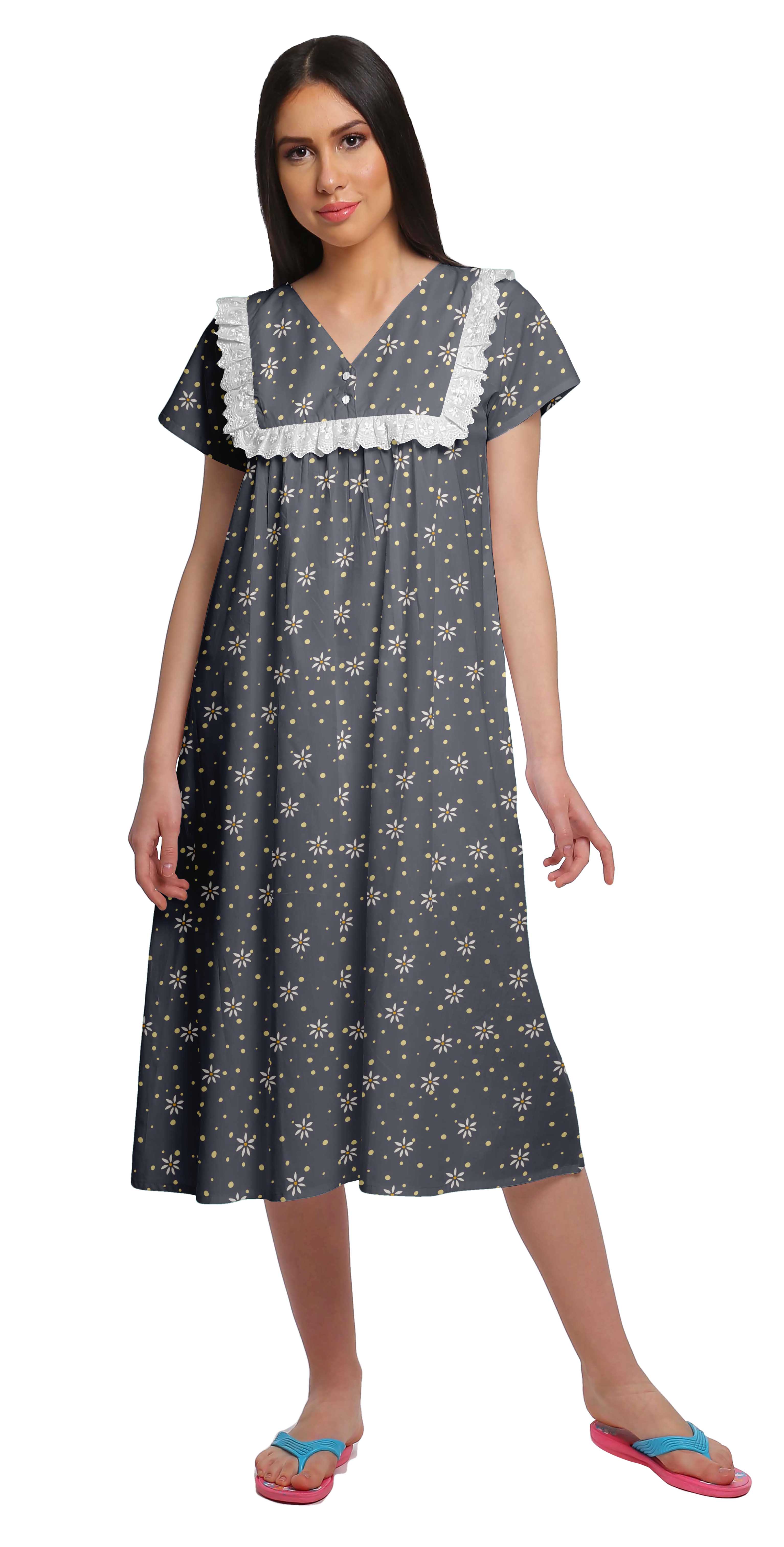Moomaya Chemise de Nuit à Manches Courtes Imprimée pour Femmes, Patte de Boutonnage, Vêtement de Nuit