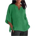 thumbnail image 1 of Dealovy Plus Size Shirts for Women 3/4 Sleeve Notch V Neck Cotton Linen Tops Summer Solid Color Tees, 1 of 5