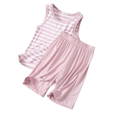 GDREDA Ensemble à Manches Courtes pour Garçons Débardeur Rayé pour Enfants Shorts Deux Pièces Été Pyjama Ample Sans Manches pour Garçons Mince Tenue de Détente pour Filles Climatisée Bleu Ciel, 18-24 Mois