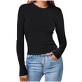 thumbnail image 1 of Timegard Hauts pour Femmes Col Ras du Cou Manches Longues Confortables Couleur Unie Camisoles Automne Décontracté Ajusté T-Shirts Hauts, 1 of 6