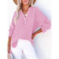 thumbnail image 4 of Womens Casual Button V Neck Long Sleeve Shirts Oversized Solid Blouses Tops Pink L, 4 of 7