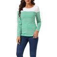 thumbnail image 1 of INSPIRE CHIC Blouse pour Femme à Rayures à Blocs de Couleur à Manches Longues T-Shirt Décontracté L Blanc Vert, 1 of 6