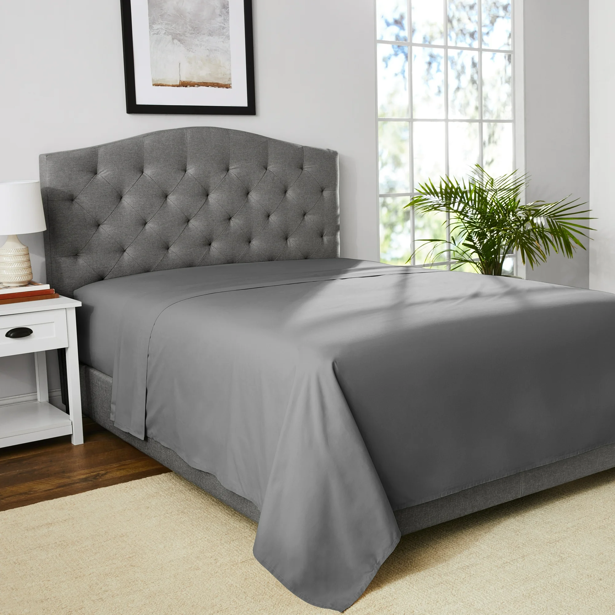 Mainstays 4-Piece 300 Thread Count Grey- CVC Cotton Blend Bed Sheet Set, Double (Adult)