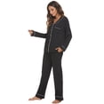 thumbnail image 2 of HEARTNICE Women Button up Pajama Set Long Sleeve Sleepwear Lightweight Pjs Set,(Black,2XL), 2 of 5