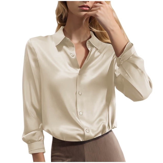 GigrtiJin Chemises Boutonnées pour Femmes Automne Manches Longues Col Rabattu Couleur Unie Mode Décontractée Confortable Hauts Amples