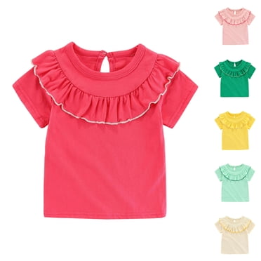 Feancey T-Shirts à Volants pour Tout-Petites Filles Coton Décontracté Manches Courtes Col Rond Hauts Été 2025 T-shirt Tendance pour Enfants en Solde Vert Menthe 2 Ans