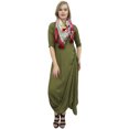 thumbnail image 2 of Bimba Robe Maxi à Drapé pour Femme Vert Olive avec Foulard à Pompons Imprimé-6, 2 of 6