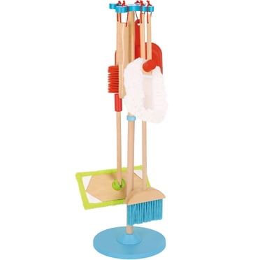 TOOKYLAND Toy Cleaning Play Set - 6pcs - Includes Broom, Mop, Duster, Dust Pan, Brush and Stand, Ages 3+