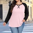 thumbnail image 3 of Yuyuzo T-Shirts pour Femmes Grande Taille à Blocs de Couleur à Manches Longues Col Ras du Cou Coupe Ample Confortable Tunique Unie T-Shirts, 3 of 7