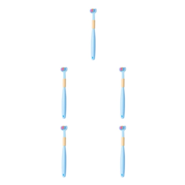 Thinsony Triple Toothbrush Triple Clean For Efficient Cleaning Plastic Three Head Toothbrush For Cleaning A22 Sky Blue Child 5Set