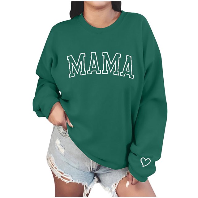 Mama Culottes pour Femmes Chandails « » pour Femmes Chandail à Col Rond Surdimensionné Coupe Ample Chandail à Manches Longues pour la Fête des Mères L Vert