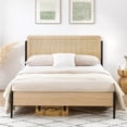 thumbnail image 4 of Queen Size Boho Bed Frame with Natural Rattan Headboard & Solid Wood Footboard - Under Bed Storage Space,Quiet Noise-Free Design,No Box Spring Needed,Oak, 4 of 7